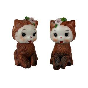 Vintage Anthropomorphic Brown Cats Set of 2 Salt & Pepper Shakers Korea Cute